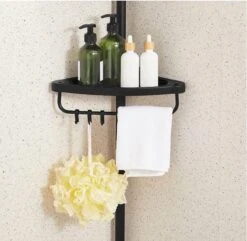 Verstelbaar Doucherek - 85-305 Cm - Van Vloer Tot Plafond - Met 4 Vakken - 3 Haken - Zwart -Badkamerartikelen Winkel 1200x1172 10