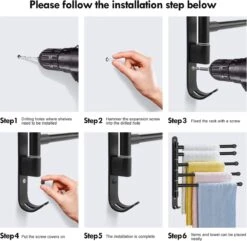 BOTC Handdoekrek - 5-armig Handdoekhouder - Handdoekstang - 180 Graden Verstelbaar - Badkamer - Zwart -Badkamerartikelen Winkel 1200x1173 1