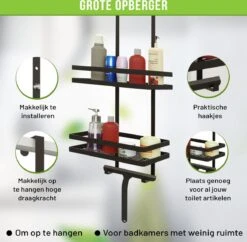 Doucherek Zonder Boren Inclusief Douchewisser - Aan Douchewand - Zwart - Ophangbaar - Zuignap - 2 Laags - Wiper - Shower Rack - Valentijnsdag Cadeau -Badkamerartikelen Winkel 1200x1175 4