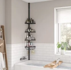 Verstelbaar Doucherek - 85-305 Cm - Van Vloer Tot Plafond - Met 4 Vakken - 3 Haken - Zwart -Badkamerartikelen Winkel 1200x1175 8