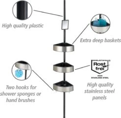 WENKO Telescopisch Doucherek Big Black 3-laags Met Spiegel Zilver/zwart - Bevestigen Zonder Boren -Badkamerartikelen Winkel 1200x1176 3