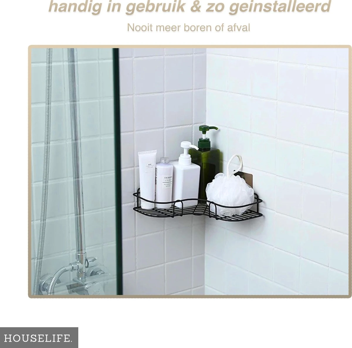 HouseLife™ Doucherek Zonder Boren - Zwart - Zelfklevend - Douchemand - Badkamer Doucherek – 30 Cm - Incl. 2 Sterke Muurstickers 6 HouseLife™ Doucherek Zonder Boren - Zwart - Zelfklevend - Douchemand - Badkamer Doucherek – 30 Cm - Incl. 2 Sterke Muurstickers - Afbeelding 4