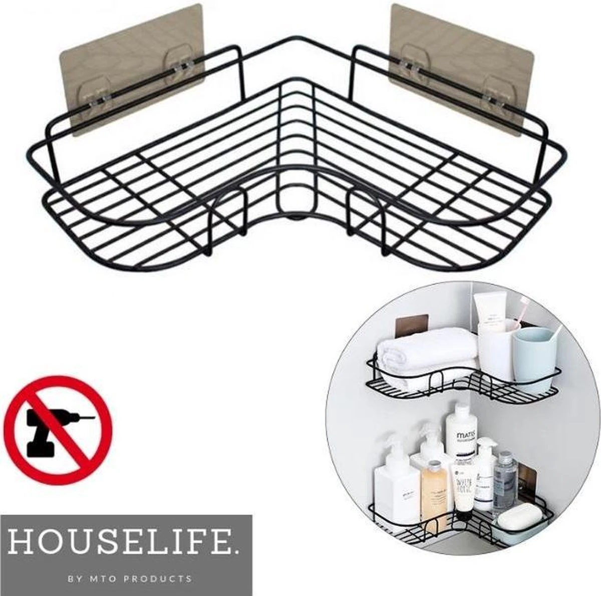 HouseLife™ Doucherek Zonder Boren - Zwart - Zelfklevend - Douchemand - Badkamer Doucherek – 30 Cm - Incl. 2 Sterke Muurstickers 3 HouseLife™ Doucherek Zonder Boren - Zwart - Zelfklevend - Douchemand - Badkamer Doucherek – 30 Cm - Incl. 2 Sterke Muurstickers