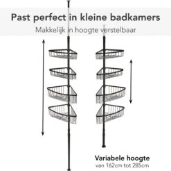 Ogoods Telescopisch Doucherek Inclusief 4 Manden - Zwart - Badkamerrek - Zonder Boren - In Hoogte Verstelbaar - Opbergsysteem -Badkamerartikelen Winkel 1200x1194 8