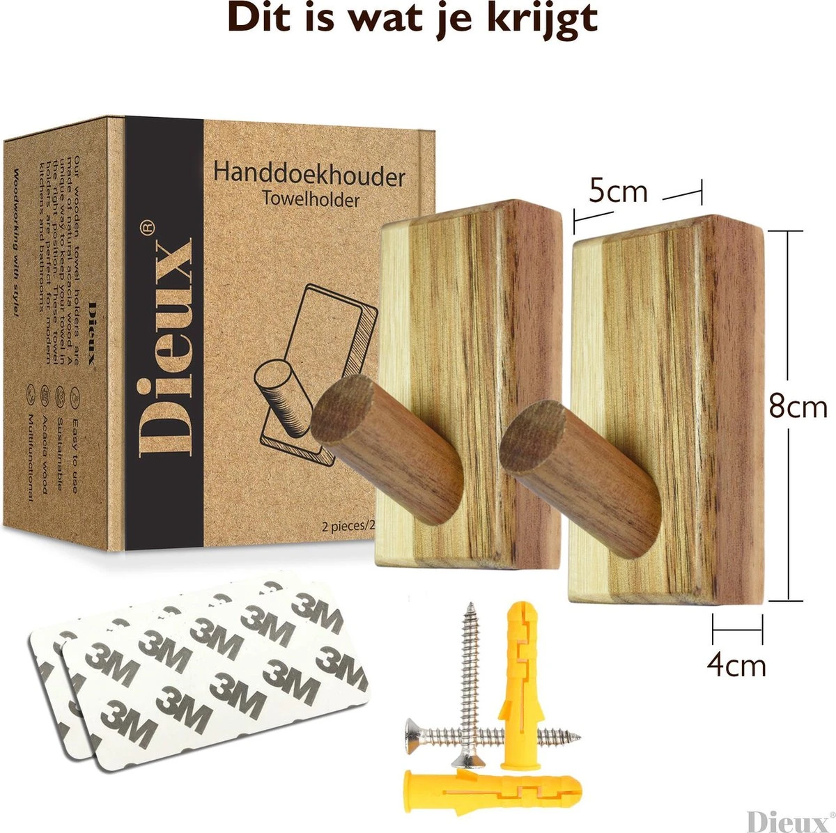 Dieux® - Luxe Handdoekhaakjes Zelfklevend - Handdoekhouder - Wandhaak - Acaciahout Haken - Zelfklevende Haakjes - Handdoeken - Handdoekrek - Badkamer - Keuken - Pasen 9 Dieux® - Luxe Handdoekhaakjes Zelfklevend - Handdoekhouder - Wandhaak - Acaciahout Haken - Zelfklevende Haakjes - Handdoeken - Handdoekrek - Badkamer - Keuken - Pasen - Afbeelding 7