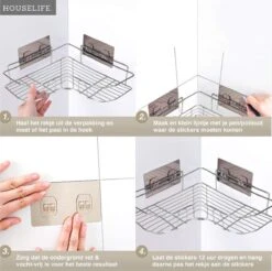 Doucherek Zonder Boren - RVS - Zelfklevend Doucherekje - Hangend – Hoek – Inclusief 2 Muurstickers -Badkamerartikelen Winkel 1200x1196 8