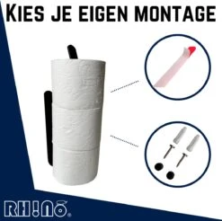 Reserverolhouder | Rh!no | WC-rolhouder | Zwart | Ophangen Zonder Boren Mogelijk| Toiletrolhouder | Plakstrip | 3 Rollen | Rh!no -Badkamerartikelen Winkel 1200x1197 11