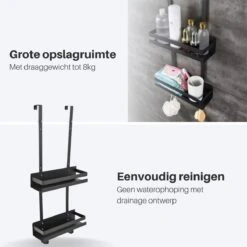 Doucherek Hangend - Ophangbaar Doucherek Matzwart - Twee Lagen - Badkamerrek - Doucherek Zonder Boren - 2 Laags - Badkamer Accessoires -Badkamerartikelen Winkel 1200x1199 14