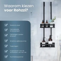 Merkloos Doucherek Zonder Boren Zwart - 30 Dagen Uitproberen -Doucherek Hangend - Badkamer Accessoires - RVS - 2 Laags -Badkamerartikelen Winkel 1200x1199 19