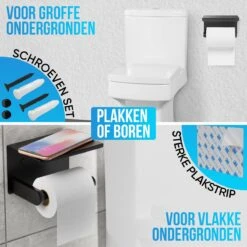 Strex WC Rolhouder Met Plankje - Zwart - Zelfklevend / Boren / Zonder Boren - Toiletrolhouder - WC Papier Houder -Badkamerartikelen Winkel 1200x1200 1