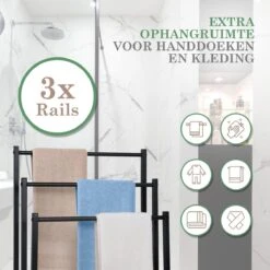 MIRI Handdoekrek – Handdoekhouder – Vrijstaand – Zwart – Staand – Metaal – 3 Rails – Zonder Boren – Badkamer / Keuken 13 MIRI Handdoekrek – Handdoekhouder – Vrijstaand – Zwart – Staand – Metaal – 3 Rails – Zonder Boren – Badkamer / Keuken -Badkamerartikelen Winkel 1200x1200 1038