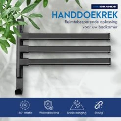 MM Brands Handdoekrek - Handdoekhouder - Badkamer Accessoires - Zelfklevend Handdoekenrek - 3-delig - Zwart - 24 X 6 X 1 CM -Badkamerartikelen Winkel 1200x1200 1042