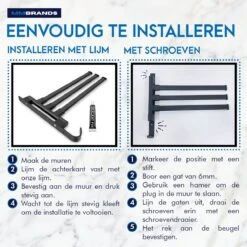 MM Brands Handdoekrek - Handdoekhouder - Badkamer Accessoires - Zelfklevend Handdoekenrek - 3-delig - Zwart - 24 X 6 X 1 CM -Badkamerartikelen Winkel 1200x1200 1046