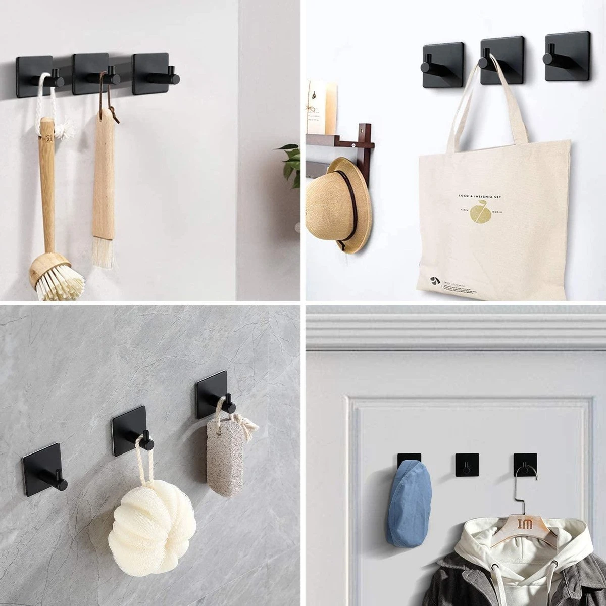 Merkloos Handdoekhaak 4 + 1 GRATIS Set Zonder Boren - RVS - Zwart - Vierkant Zelfklevend - Badjas - Theedoek Hanger Keuken Badkamer Handdoek Haakjes 4 Merkloos Handdoekhaak 4 + 1 GRATIS Set Zonder Boren - RVS - Zwart - Vierkant Zelfklevend - Badjas - Theedoek Hanger Keuken Badkamer Handdoek Haakjes - Afbeelding 2