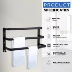 Qualux® Handdoekrek Inclusief Handdoek - 3 Stangen - Badkamer - Handdoekrek Zwart - Handdoekstang - Handdoekhouder - Handdoekenrek -Badkamerartikelen Winkel 1200x1200 1065