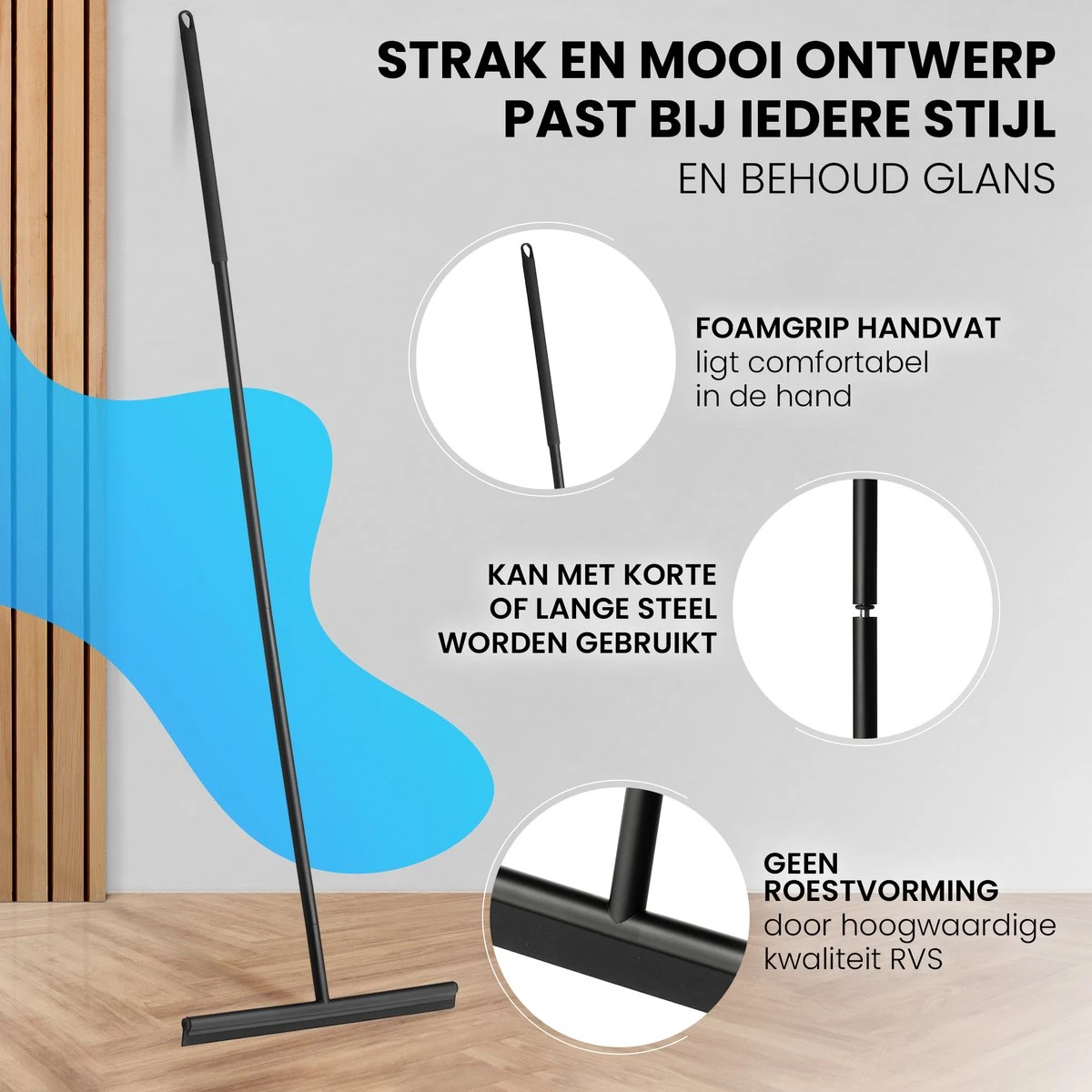 Vloertrekker Met Steel - Vloerwisser Voor In Badkamer - Watertrekker Douche - Douchewisser Zwart 10 Vloertrekker Met Steel - Vloerwisser Voor In Badkamer - Watertrekker Douche - Douchewisser Zwart - Afbeelding 8