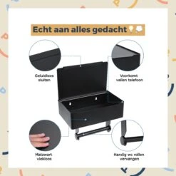 Toiletrolhouder Zwart Met Plankje En Bakje - Zonder Boren - Wc Rolhouder Zelfklevend - Inclusief Extra Handdoekhaak -Badkamerartikelen Winkel 1200x1200 114