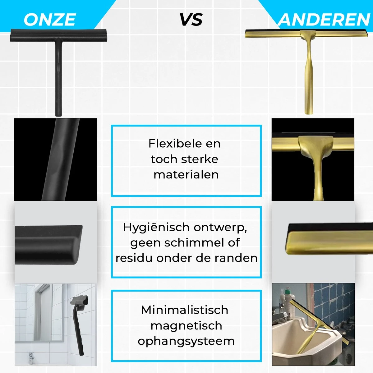 Minismus Douchewisser Met Magneethouder Ophangsysteem Zonder Boren - 21 Cm Breed - Zwart 6 Minismus Douchewisser Met Magneethouder Ophangsysteem Zonder Boren - 21 Cm Breed - Zwart - Afbeelding 4