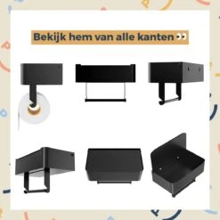 Toiletrolhouder Zwart Met Plankje En Bakje - Zonder Boren - Wc Rolhouder Zelfklevend - Inclusief Extra Handdoekhaak -Badkamerartikelen Winkel 1200x1200 115