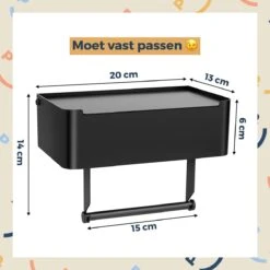 Toiletrolhouder Zwart Met Plankje En Bakje - Zonder Boren - Wc Rolhouder Zelfklevend - Inclusief Extra Handdoekhaak -Badkamerartikelen Winkel 1200x1200 117