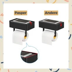 Toiletrolhouder Zwart Met Plankje En Bakje - Zonder Boren - Wc Rolhouder Zelfklevend - Inclusief Extra Handdoekhaak -Badkamerartikelen Winkel 1200x1200 120