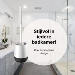 Merkloos Toiletborstel Siliconen Met Houder - Luxe WC Borstel - Vrijstaand Of Hangend - Antibacteriële Borstel Zonder Krassen - Sneldrogend - Wit Met Zwart -Badkamerartikelen Winkel 1200x1200 1279