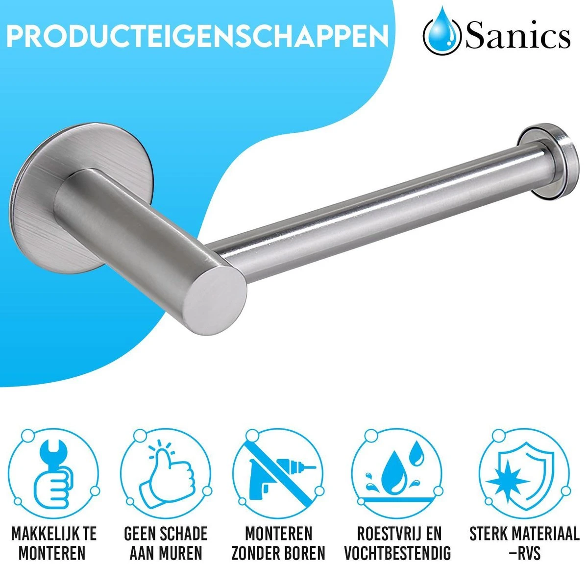 Sanics WC Rolhouder Zonder Boren - Toiletrolhouder Zelfklevend - Closetrolhouder Zilver/RVS 7 Sanics WC Rolhouder Zonder Boren - Toiletrolhouder Zelfklevend - Closetrolhouder Zilver/RVS - Afbeelding 5