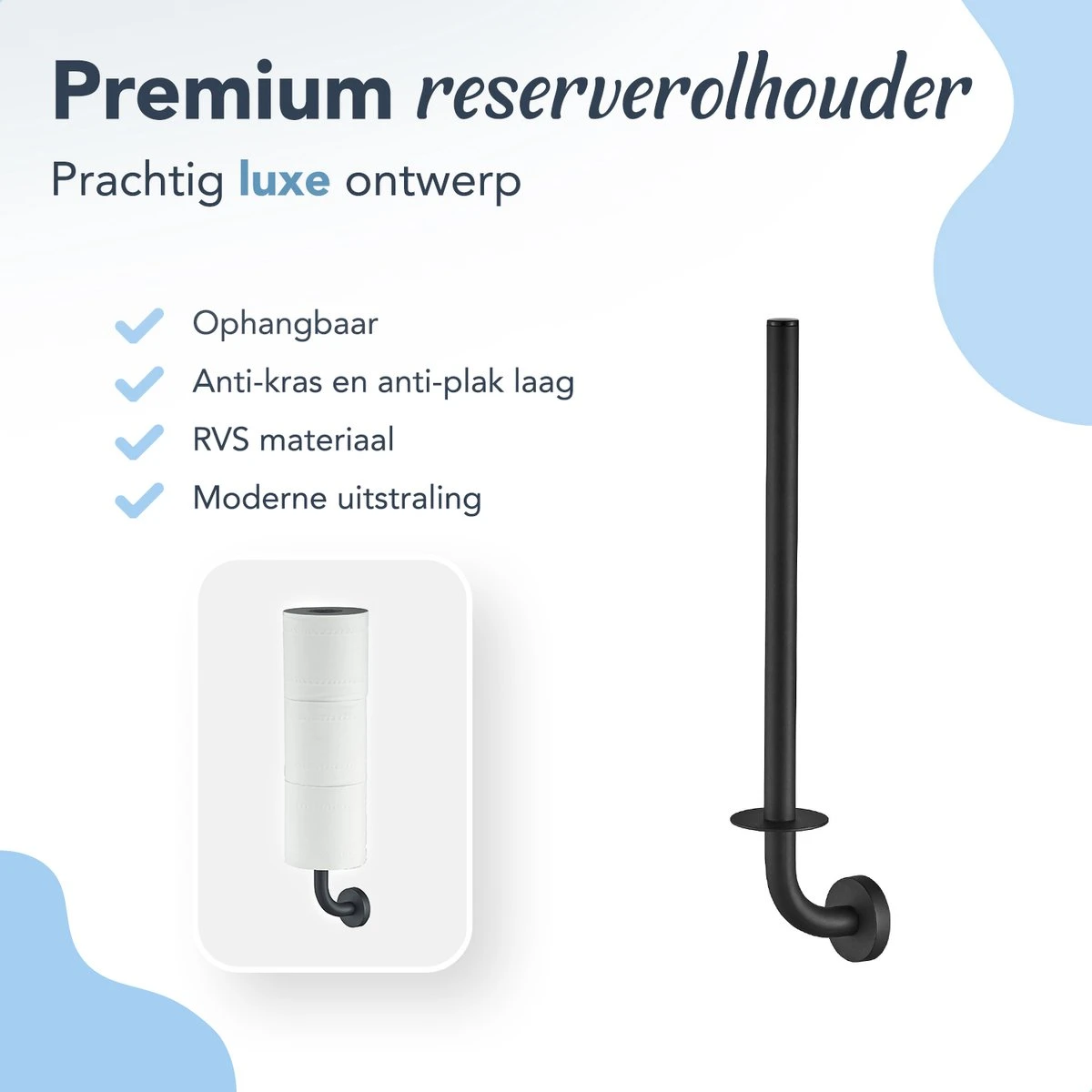 SODEAL Luxe Reserverolhouder Zwart - Reserverolhouder Hangend - Toiletrolhouder Zwart - Wc Rolhouder Zwart 5 SODEAL Luxe Reserverolhouder Zwart - Reserverolhouder Hangend - Toiletrolhouder Zwart - Wc Rolhouder Zwart - Afbeelding 3