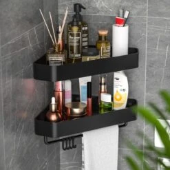 Cgoods Doucherek 2 Laags - Doucherek Zonder Boren - Doucherekje - Douchemandje - Badkamerrek - Badkamer Accessoires - Zwart -Badkamerartikelen Winkel 1200x1200 1626