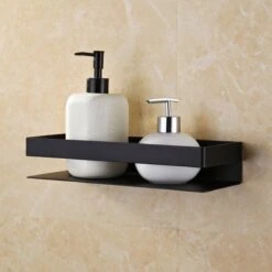 Merkloos Doucherek- Douchemand- Badkamerrek- Badkamer Organiser- Badkamer Organizer-Rekje Voor In De Douche- Badkamer Plank-Rekje Voor Shampoo- RVS- Zonder Boren- Zelfklevend- Rechthoek Vorm- Met Of Zonder Schroeven- Ophangbaar- Met Lijm- 20 Cm- Zwart -Badkamerartikelen Winkel 1200x1200 1636