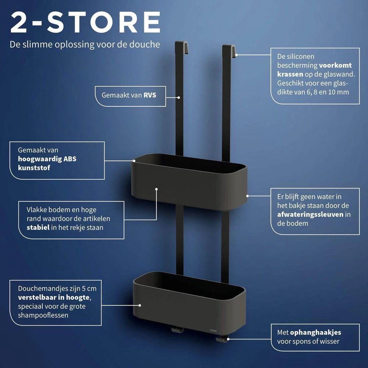 Tiger 2-Store - Ophangbaar Doucherek 25 Cm - Zwart 4 Tiger 2-Store - Ophangbaar Doucherek 25 Cm - Zwart - Afbeelding 2