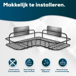 Via Fectio® Doucherek Zonder Boren - Badkameraccessoires - Hangend - Zwart - RVS - 26,5x26,5x6cm -Badkamerartikelen Winkel 1200x1200 1707