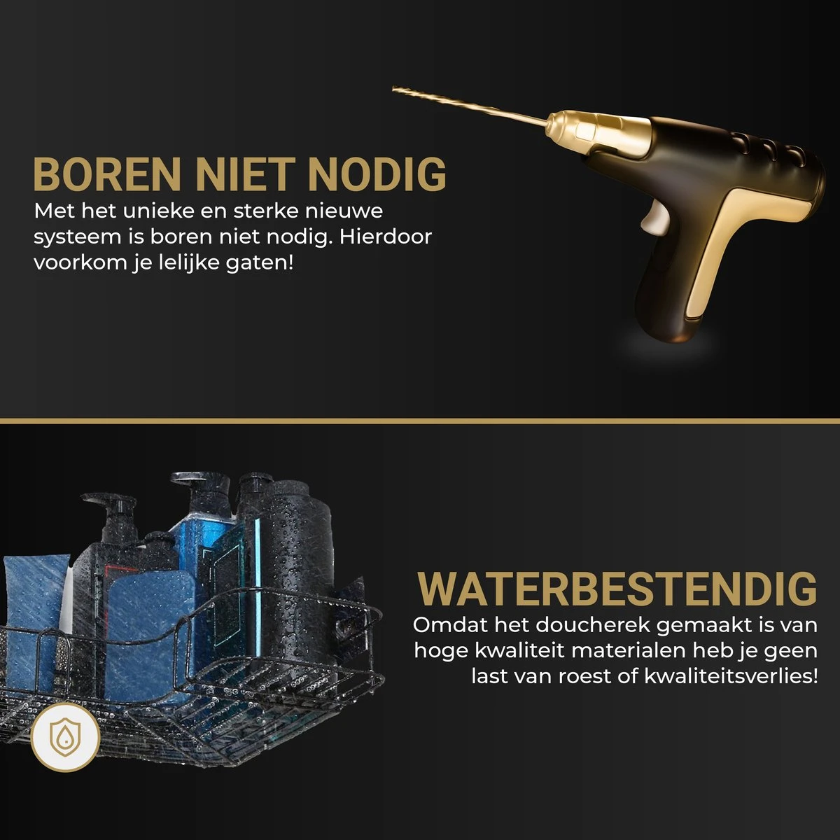 HGMD® Doucherek Zonder Boren - 1 Stuk - Zwart - Zelfklevend Doucherek –Badkamerrek - Badrek - Keukenrek - Doucherek Hangend – Badkamer Accessoires - Kruidenrek 6 HGMD® Doucherek Zonder Boren - 1 Stuk - Zwart - Zelfklevend Doucherek –Badkamerrek - Badrek - Keukenrek - Doucherek Hangend – Badkamer Accessoires - Kruidenrek - Afbeelding 4