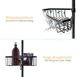 Goliving Doucherek - Doucherek Zonder Boren - Telescopisch Doucherek - Voor Plafonds Tot 2.9m Hoog - Zwart -Badkamerartikelen Winkel 1200x1200 1727