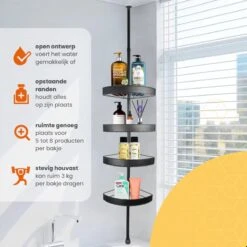 Goliving Doucherek - Doucherek Zonder Boren - Telescopisch Doucherek - Voor Plafonds Tot 2.9m Hoog - Dicht Design - Zwart -Badkamerartikelen Winkel 1200x1200 1730