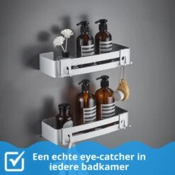 BrandtBergkamp RVS Doucherek 2 Laags – Zonder Boren – Doucherekje Hangend – Badkamerrek Zilver -Badkamerartikelen Winkel 1200x1200 1737