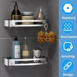 BrandtBergkamp RVS Doucherek 2 Laags – Zonder Boren – Doucherekje Hangend – Badkamerrek Zilver -Badkamerartikelen Winkel 1200x1200 1739