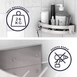 Sanicraft® Doucherekje - Doucherekje Zonder Boren - Geschikt Voor Elk Type Muur - Doucherekje Hangend - Doucheplank - Doucherekje Hoek - Doucherekje Zilver -Badkamerartikelen Winkel 1200x1200 1755