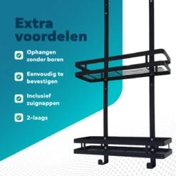 L'eauxe Doucherek Hangend Zonder Boren - Ophangbaar Badkamerrek Aan Douchewand - Opbergrek - Badkamer Accessoires - RVS - Zwart - Cadeau -Badkamerartikelen Winkel 1200x1200 1759
