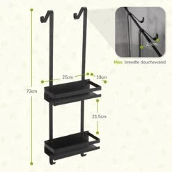 Doucherek Zonder Boren - Zwart - 2-Laags Doucherekje - Hangend Aan Douchewand 14 Doucherek Zonder Boren - Zwart - 2-Laags Doucherekje - Hangend Aan Douchewand -Badkamerartikelen Winkel 1200x1200 1771