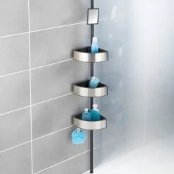 WENKO Telescopisch Doucherek Big Black 3-laags Met Spiegel Zilver/zwart - Bevestigen Zonder Boren -Badkamerartikelen Winkel 1200x1200 1772