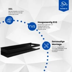 SanitairXL - Doucherek Zwart RVS - 50 Cm Breed - Badkamer Rekje - Douche Rekje - Wandrekje - Hangend Doucherek - Keuken Wandrek 10 SanitairXL - Doucherek Zwart RVS - 50 Cm Breed - Badkamer Rekje - Douche Rekje - Wandrekje - Hangend Doucherek - Keuken Wandrek -Badkamerartikelen Winkel 1200x1200 1816