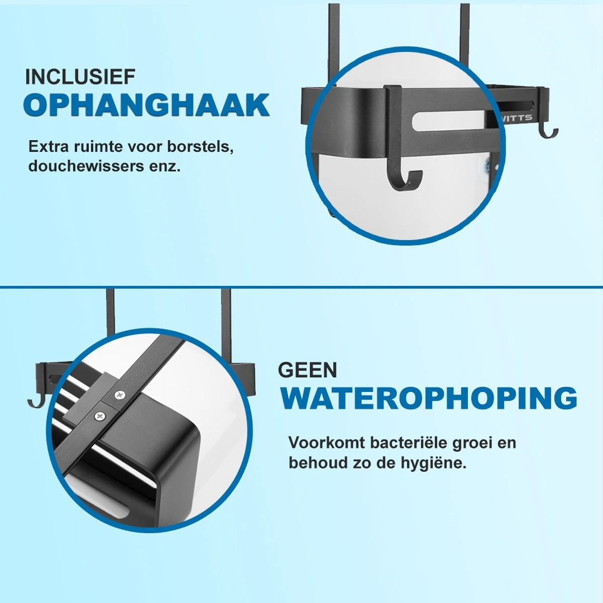 WITTS Doucherek - 2 Laags - Doucherek Zonder Boren - Doucherek Hangend - Doucherekje – Roestvrijj 6 WITTS Doucherek - 2 Laags - Doucherek Zonder Boren - Doucherek Hangend - Doucherekje – Roestvrijj - Afbeelding 4