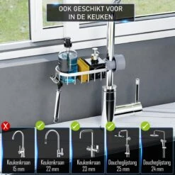 Nolad® - Doucherek Hangend - Doucherek Zonder Boren - Keukenrek - Gootsteen Organizer - Badkamer Accessoires - Zilver -Badkamerartikelen Winkel 1200x1200 1858