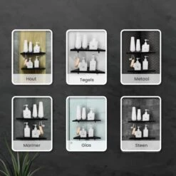 Dubbele Doucherek Zwart Zonder Boren – Sterke Lijmbasis - Badkamer Rek – Hoek – Doucherekjes – Incl. Schroeven – Incl. 2 Haken -Badkamerartikelen Winkel 1200x1200 1875