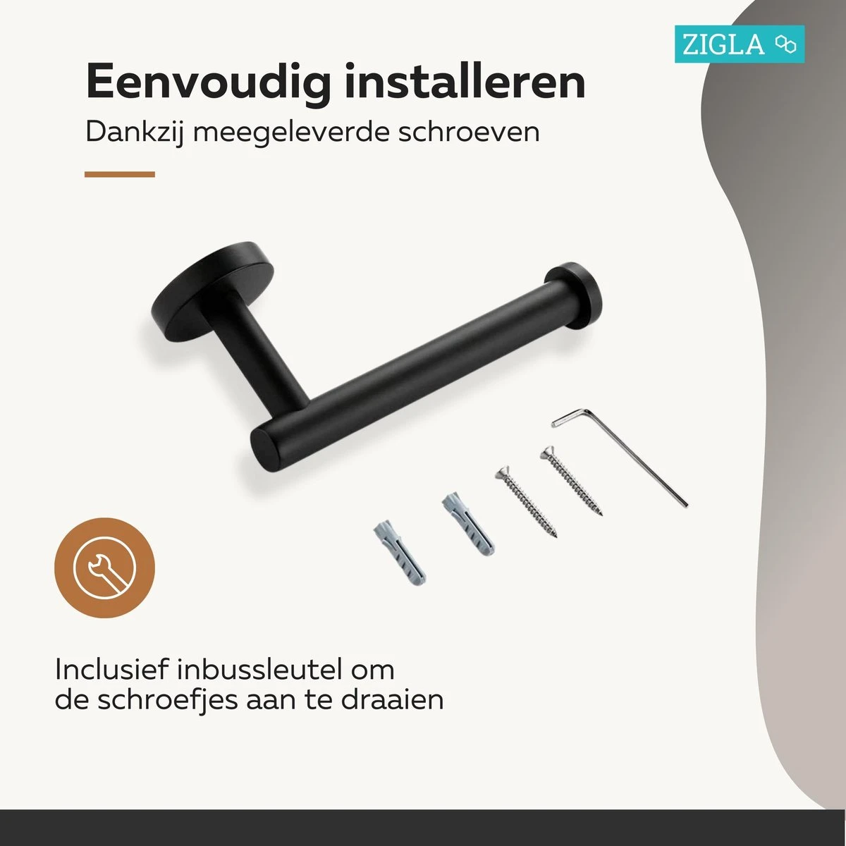 Zigla - WC Rolhouder – Toiletrolhouder – Toiletpapierhouder - WC Rol Houder – RVS – Zwart 6 Zigla - WC Rolhouder – Toiletrolhouder – Toiletpapierhouder - WC Rol Houder – RVS – Zwart - Afbeelding 4