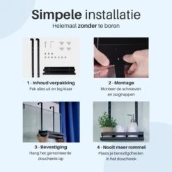 Doucherek Hangend - Ophangbaar Doucherek - Mat Zwart - Badkamerrek - Zonder Boren - Doucherek Aan Douchewand - Doucherekje -Badkamerartikelen Winkel 1200x1200 1885