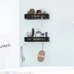 Doucherekje Van Sanicraft® - Doucherekje Zonder Boren - Geschikt Voor Elk Type Muur - Hangend - Roestvrij - 2 Stuks - Zwart -Badkamerartikelen Winkel 1200x1200 1891
