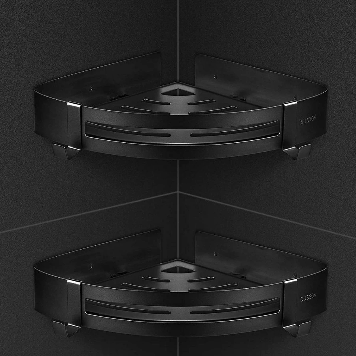 Doucherek Zonder Boren Badkamer Accessoires Zelfklevend | Douchemandje | Badrek | Douche Rek Zwart | Hoekrek Hangend | Blueplato® 4 Doucherek Zonder Boren Badkamer Accessoires Zelfklevend | Douchemandje | Badrek | Douche Rek Zwart | Hoekrek Hangend | Blueplato® - Afbeelding 2