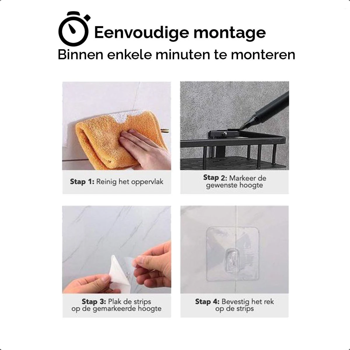 HGMD® Doucherek Zonder Boren - RVS - Zelfklevend Doucherek –Badkamerrek - Badrek - Keukenrek - Doucherek Hangend – Badkamer Accessoires - Kruidenrek 8 HGMD® Doucherek Zonder Boren - RVS - Zelfklevend Doucherek –Badkamerrek - Badrek - Keukenrek - Doucherek Hangend – Badkamer Accessoires - Kruidenrek - Afbeelding 6